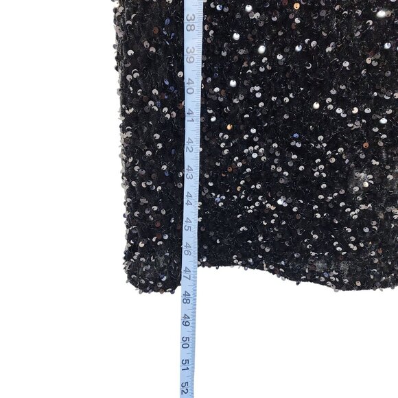 Vintage Black Sequined Dress With Puff Sleeves & Feather Trim Size XL - Picture 6 of 10